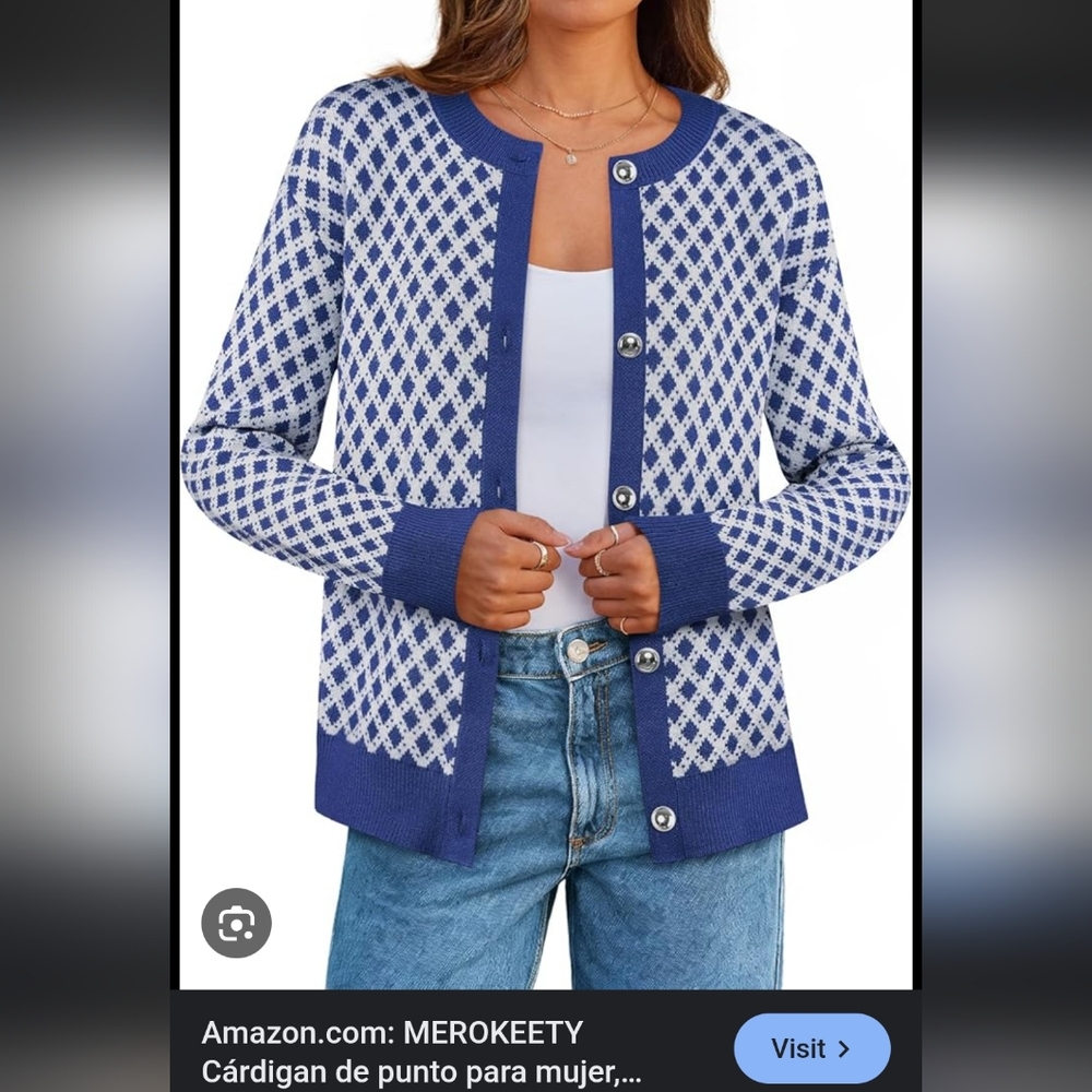 Women Blue and White Patterned Sweater